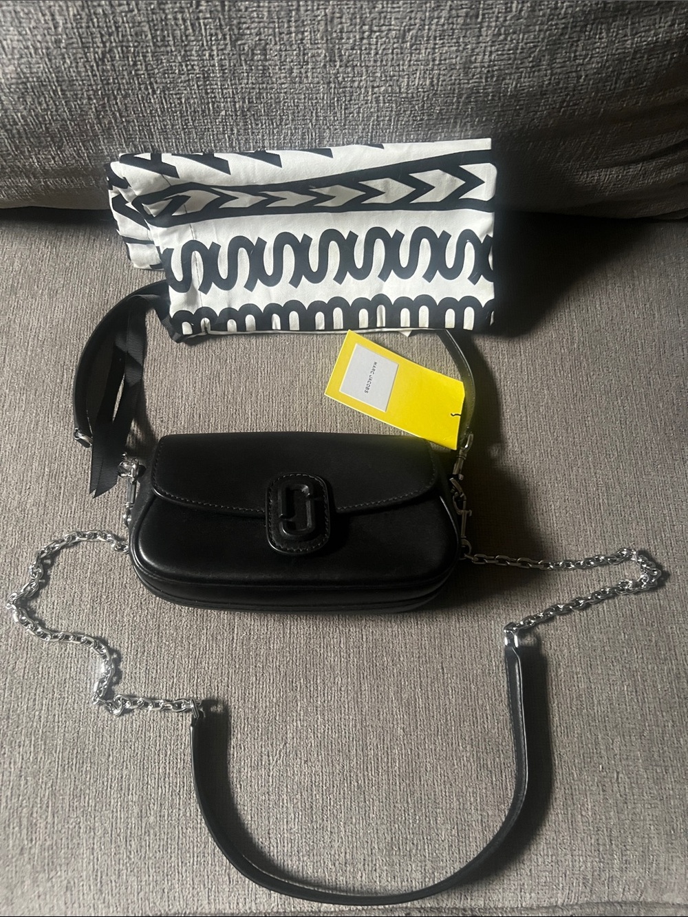 Marc Jacobs Black Leather Double J Crossbody Bag with Chain Strap